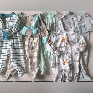 Bundle of 5 zip up footie pajamas for baby boy 0-3 months